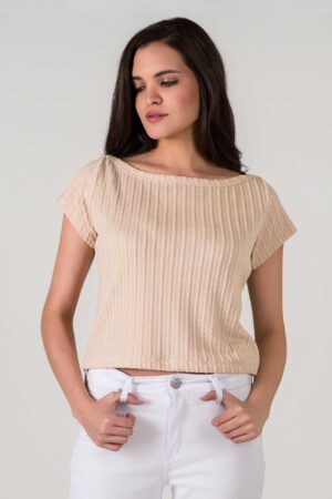 CAMISETA MUJER REGULAR ESSENTIAL BOAT NECK BEIGE SS5