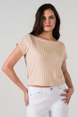 CAMISETA MUJER REGULAR ESSENTIAL BOAT NECK BEIGE SS5