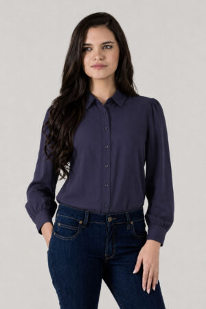 BLUSA MUJER REGULAR BALLON SLEEVE AZUL SS5