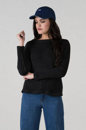 BUZO MUJER REGULAR BOAT NECK NEGRO SS5