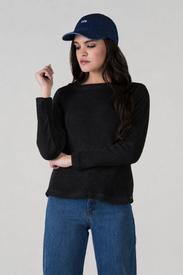 BUZO MUJER REGULAR BOAT NECK NEGRO SS5