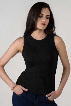 TOP MUJER SLIM LONG RIBBED NEGRO SS5