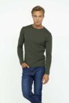 Vista Frontal Buzo Hombre Ribbed Crew Neck Verde SS3 de Marca Lee
