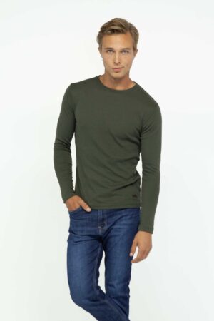 Vista Frontal Buzo Hombre Ribbed Crew Neck Verde SS3 de Marca Lee