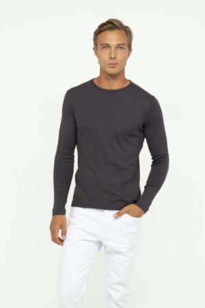 Vista Frontal Buzo Hombre Ribbed Crew Neck Grafito SS3 de Marca Lee