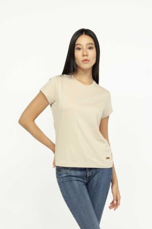 Camiseta Mujer Regular Crew Neck Beige SS3