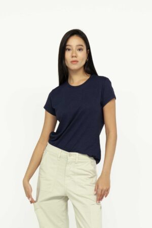 Vista Frontal Camiseta Mujer Regular Crew Neck Azul SS3 de Marca Lee