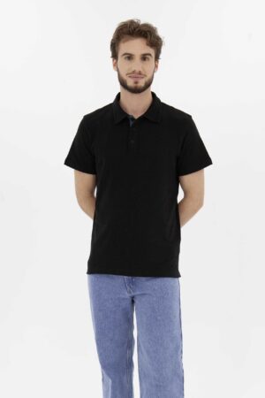 Camiseta Hombre Regular Jersey Polo Negro Fw4