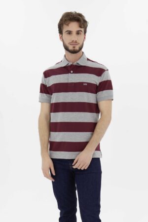 Vista Frontal Camiseta Hombre Relax Pique Polo Rayas Vino Fw4 de marca Lee