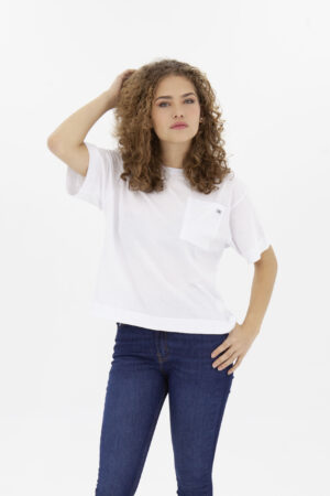 Vista Frontal Camiseta Mujer Relax Utility Pckt Blanco Fw4