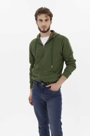 Vista Frontal Chompa Hombre Regular Basic Zip Through verde Fw4 de Marca Lee