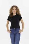 Vista Frontal Camiseta Mujer Slim Ringer Raglan Negro Fw4