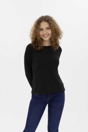 Vista Frontal Camiseta Mujer Regular Logo Manga Larga Negro 2 Fw4