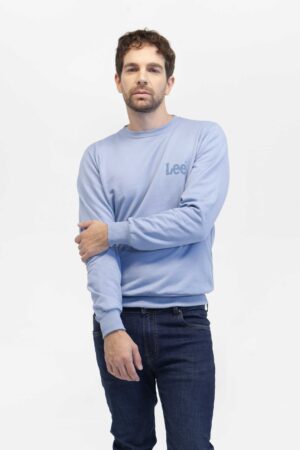 Buzo hombre basic crew medium logo celeste fw5