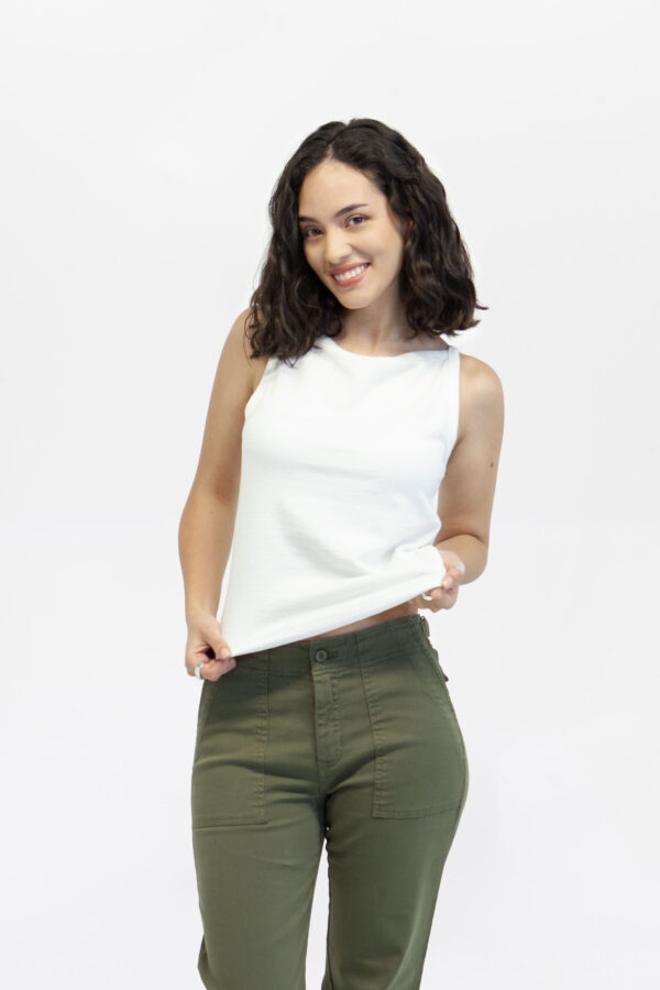 Top mujer slim seasonal square neck crema fw5