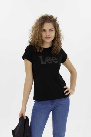 Vista Frontal Camiseta Mujer Regular Logo Negro 1 Fw4