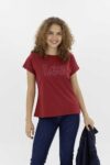Vista Frontal Camiseta Mujer Regular Logo Vino Fw4