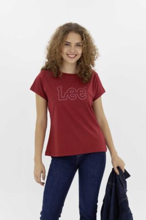Vista Frontal Camiseta Mujer Regular Logo Vino Fw4