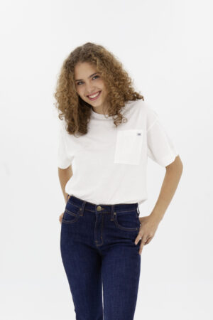 Vista Frontal Camiseta Mujer Relax Utility Pckt Beige Fw4