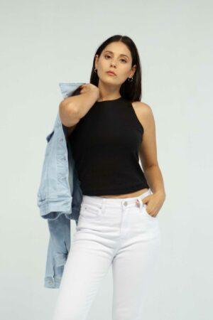 Top  Mujer Slim Cropped Crew Negro Fw3