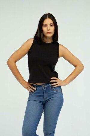 Top Mujer Slim Ribbed Tank Negro Fw3