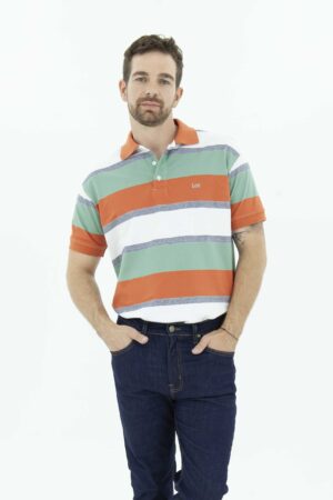 Vista Frontal Camiseta hombre regular polo naranja SS3 marca lee