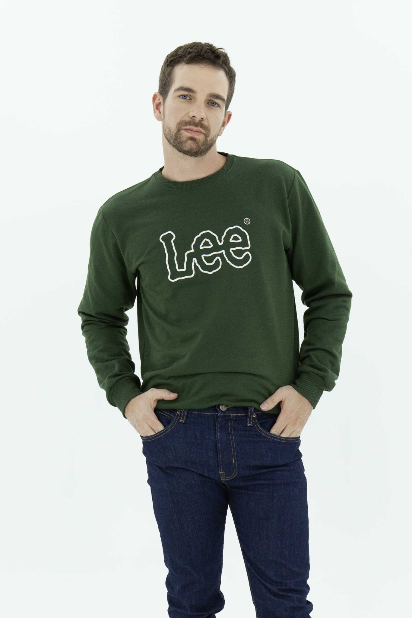Buzo para hombre regular basic crew logo Color verde militar