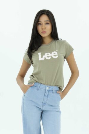 Vista frontal Camiseta mujer regular logo caqui ss3 de marca lee