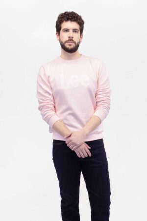 Vista Frontal Buzo Hombre Regular Basic Crew Logo Rosa SS4 de marca Lee