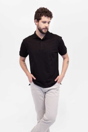 Vista Frontal Camiseta Hombre Relax Pique Polo Negro SS4 de Marca Lee