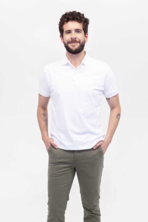 Vista Frontal Camiseta Hombre Relax Pique Polo Blanco SS4 de Marca Lee
