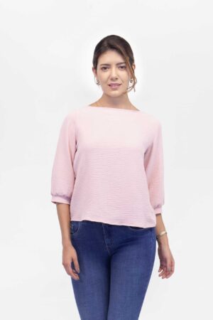 Vista Frontal Blusa Mujer Regular 3/4 Ballon Sleeve Rosa SS4 de Marca