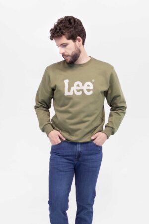 Vista Frontal Buzo Hombre Regular Basic Crew Logo Verde SS4 de marca Lee