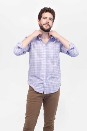 Vista Frontal Camisa Hombre Relax Joston Azul SS4 de Marca Lee