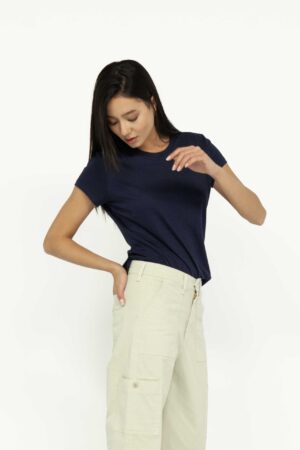 Vista Frontal Camiseta Mujer Regular Crew Neck Azul SS3 de Marca Lee