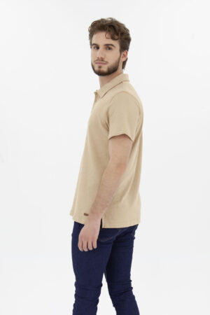 Vista Frontal Camiseta Hombre Regular Jersey Polo Caqui Fw4 de Marca