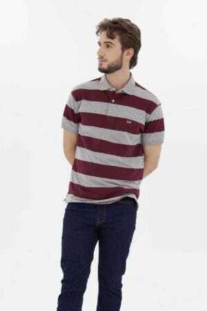 Vista Frontal Camiseta Hombre Relax Pique Polo Rayas Vino Fw4 de marca Lee