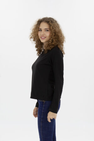 Vista Frontal Camiseta Mujer Regular Logo Manga Larga Negro 2 Fw4