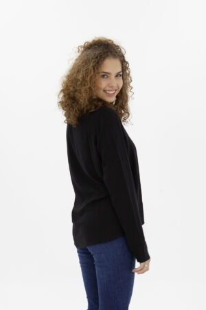 Vista Frontal Blusa Mujer regular V Neck Manga Larga Negro Fw4