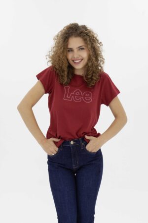 Vista Frontal Camiseta Mujer Regular Logo Vino Fw4