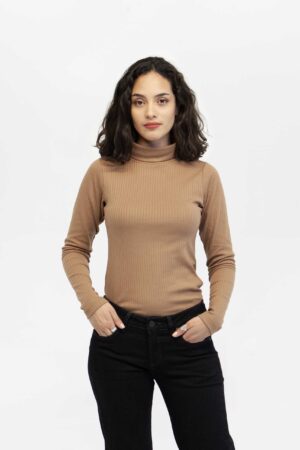 Camiseta mujer regular turtleneck manga larga café claro fw5