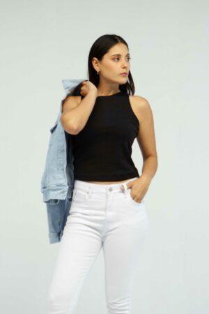 Top  Mujer Slim Cropped Crew Negro Fw3