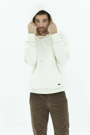 Vista frontal Chompa Hombre Regular Plain hoodie crema SS3 ede marca lee