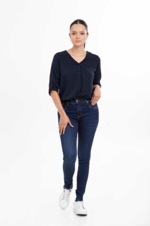 Blusa Mujer Regular Solid Blouse Azul Fw2