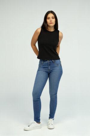 Top Mujer Slim Ribbed Tank Negro Fw3