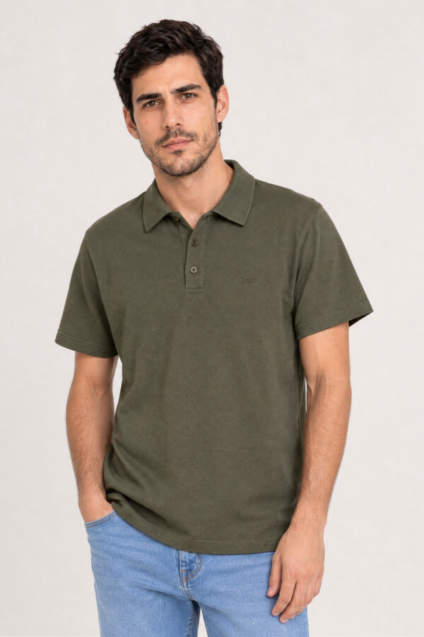 Camiseta hombre regular jersey polo verde militar ss5
