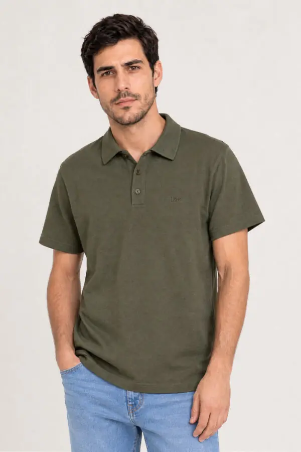 Camiseta hombre regular jersey polo verde militar ss5